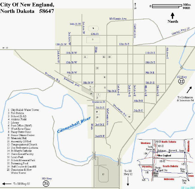 Click on map to enlarge - New England North Dakota Map